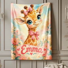 Personalized Giraffe Coral Fleece Blanket 2
