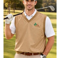 Tri-Mountain Palm Desert Windbreaker Vest Mens Small Tan Khaki V-Neck Golf S