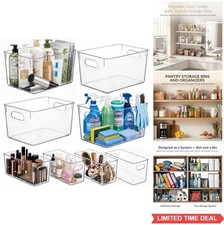 Clear Plastic Storage Bins 8 Pack Large Narrow Pantry Organizer Fridge Kitchen