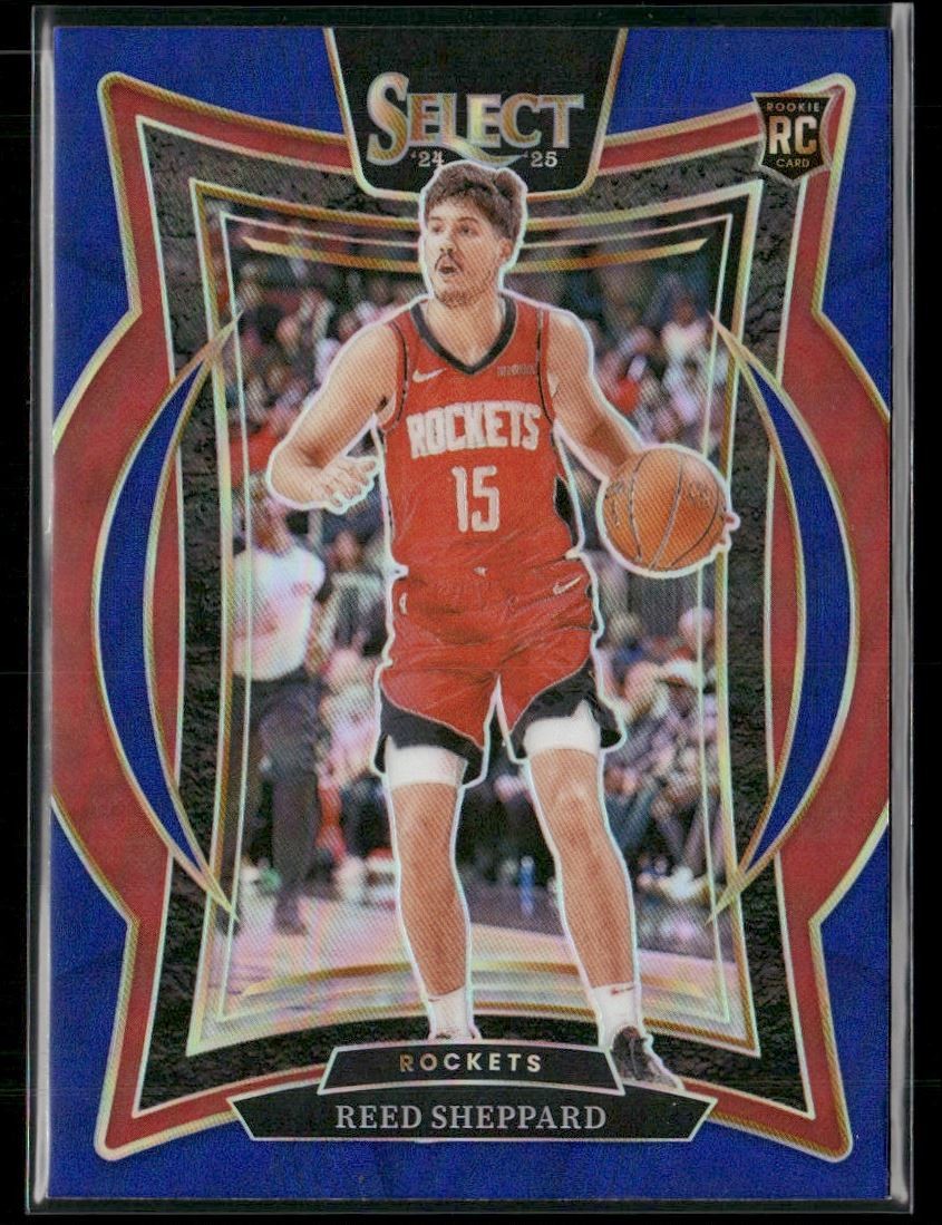 Reed Sheppard 2024-25 Panini Select Blue Holo Prizm Rookie Houston Rockets #68