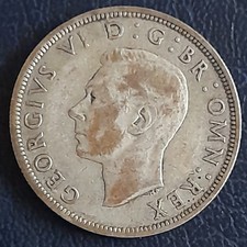 1942 King George VI Half Crown Coin 0.500 Silver Ungraded Uncleaned Circulated.