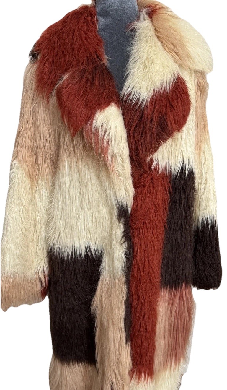 Patchwork Color Block Multicolor Mongolian Faux F… - image 1