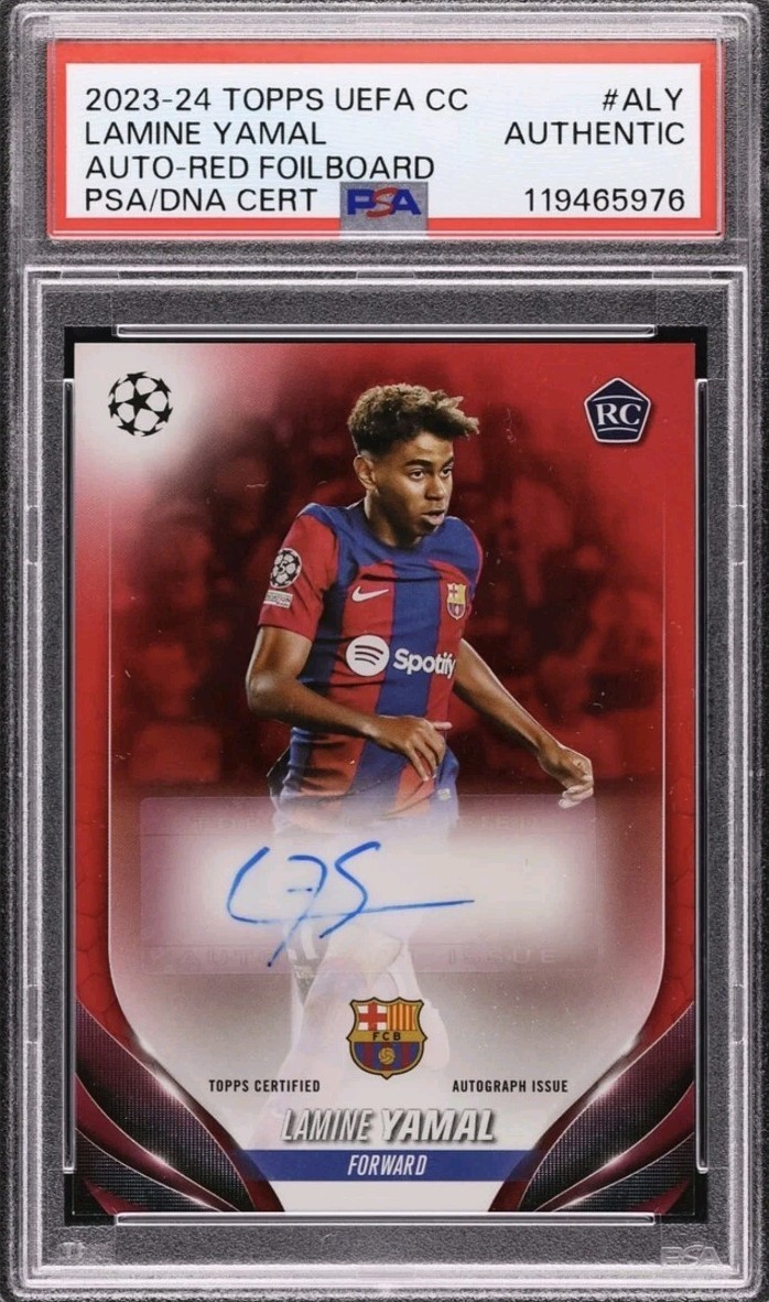 2023-24 Topps UEFA CC Red Foilboard Lamine Yamal ROOKIE AUTO 4/5  PSA/DNA Auth