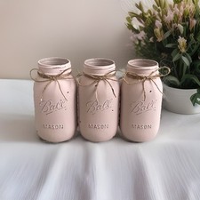 Set of 3 chalk painted distressed Quart size mason jar vases  mix  match colors 
