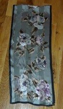 Jones New York Gray Purple Gold Floral Sheer 100 Silk Oblong Scarf 52"