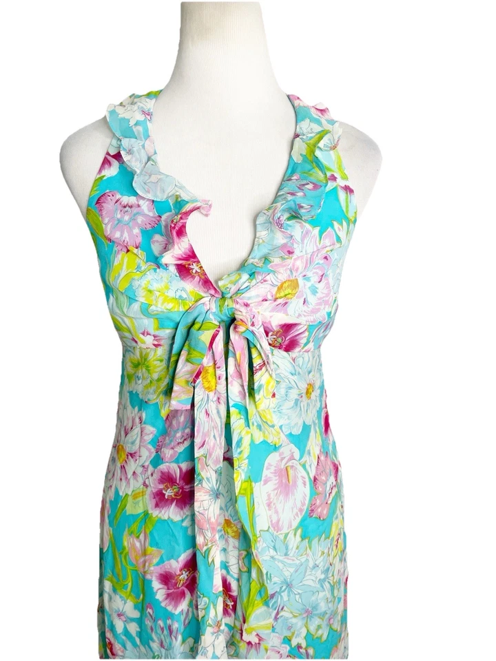 Maxi Vestido Babydoll Floral Seda Y2K Kay Unger Hada Boda Crucero Fiesta 10 Foto 2 de 4