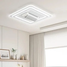 Bladeless Ceiling Fans with Lights, 20" Modern Flush Mount Ceiling Fan with Remo