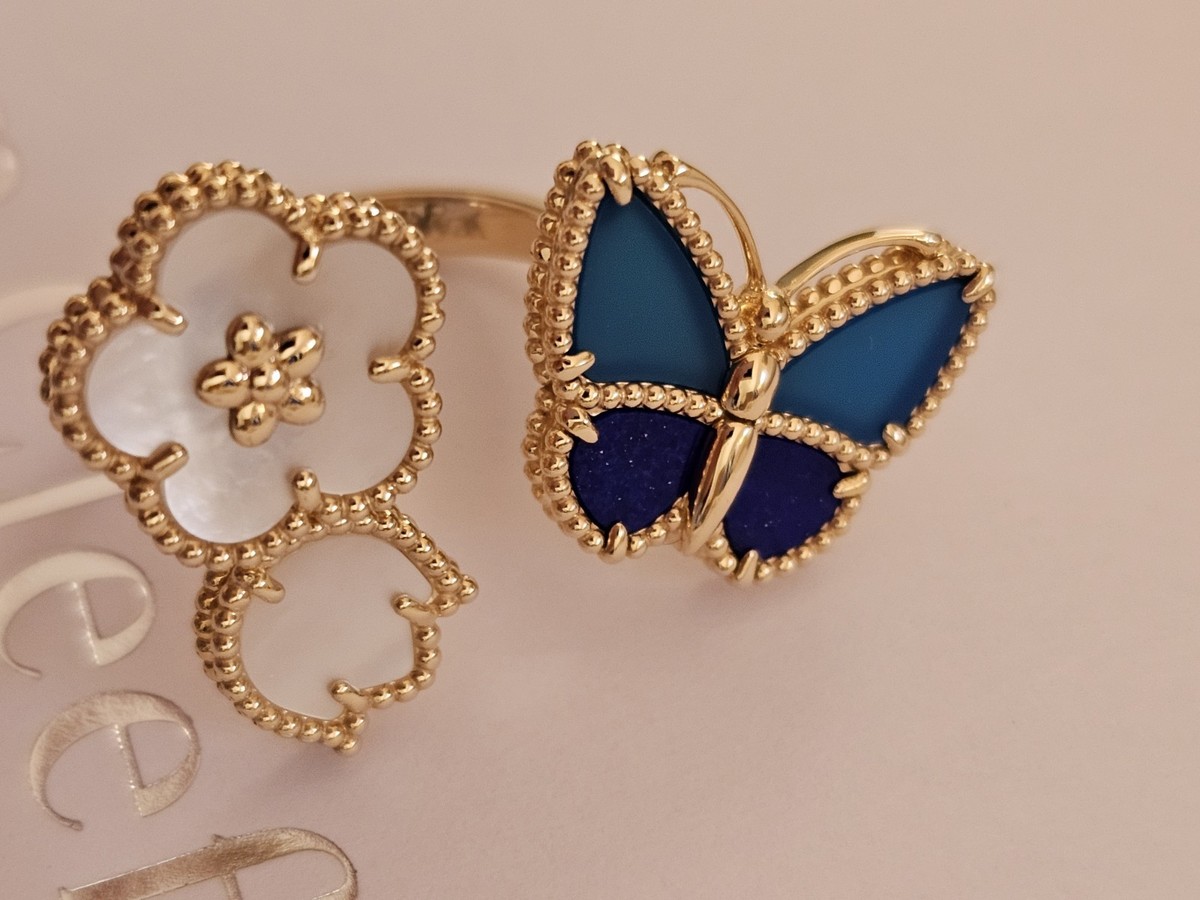 Van Cleef & Arpels Butterfly Lucky Flower Ring 18K Gold Siz 7 VCA