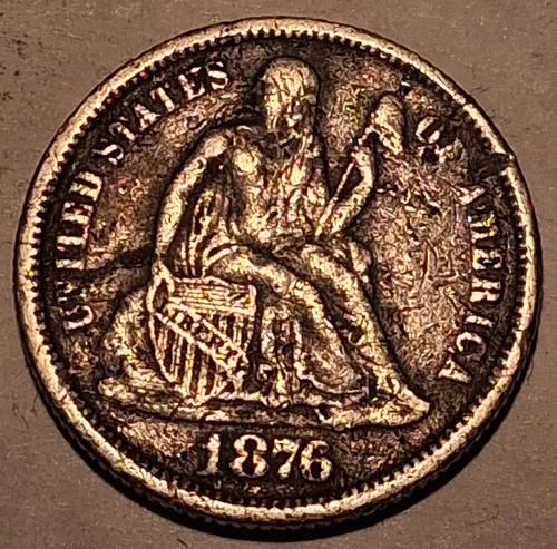 1876-CC Seated Liberty Dime –Carson City– AG Details – Scarce- #856