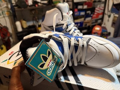 adidas Mutombo High Top Basketball Sneakers White Blue Black Geometric G99903