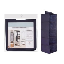 Image of 6 Tier Hanging Wardrobe Storage Organiser Shelves Navy Clothes Rack 120 x 30cm