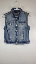 Aeropostale Original Brand Kids Denim Vest  Blue Distress Buttons Pockets Medium