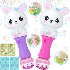 2 Pack Easter Bunny Bubble Wand for Kids, Automatic Bubble Machine with LED Ligh
