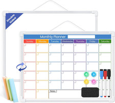 Whiteboard Calendar for Wall,16" X 12" Hanging Dry Erase Calendar Board, Monthly