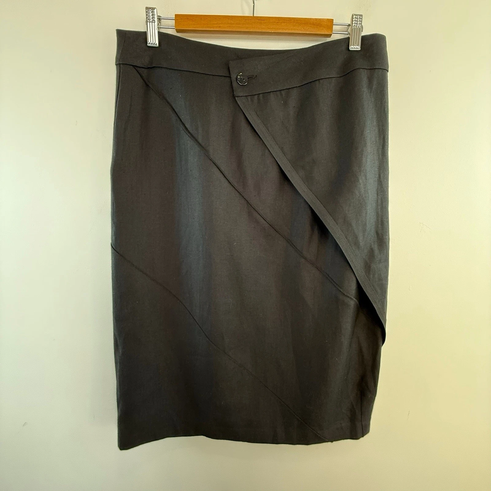 Sarah Pacini Size 2 M 12 Black Wool Linen blend Jais Skirt Wrap Front