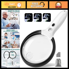 Large Illuminated Magnifying Glass 10X 25X 45X with LED Light, Storage Bag  Clo