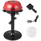 Portable 1600W Electric BBQ Grill w/ Temperature Control & Grease Collector Red