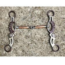 New 5 1/4" Wide brown steel engraved snaffle bit with Silver Engraved Overlays