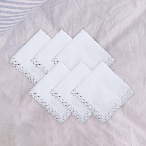 5-Pack Wedding Handkerchiefs, Lace Heart Design, White Cotton Hankies For Drawing