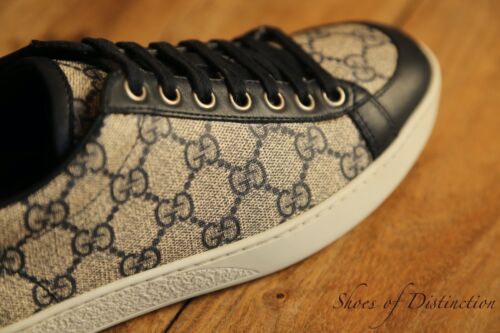 Gucci Ace GG Monogram Blue Leather Beige Canvas Trainers Ladies UK 4 US 7 EU 37