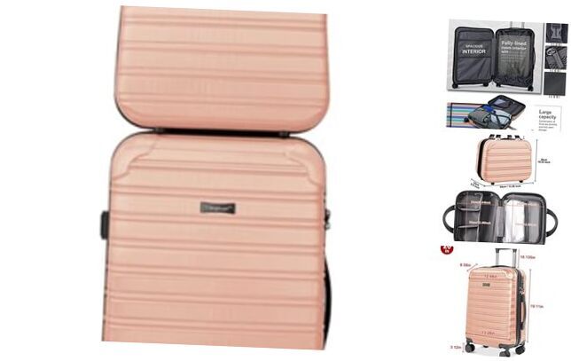 Carry On Luggage 22x14x9 Airline Approved Suitcase 2 2-Piece Set(14/20) Pink-image