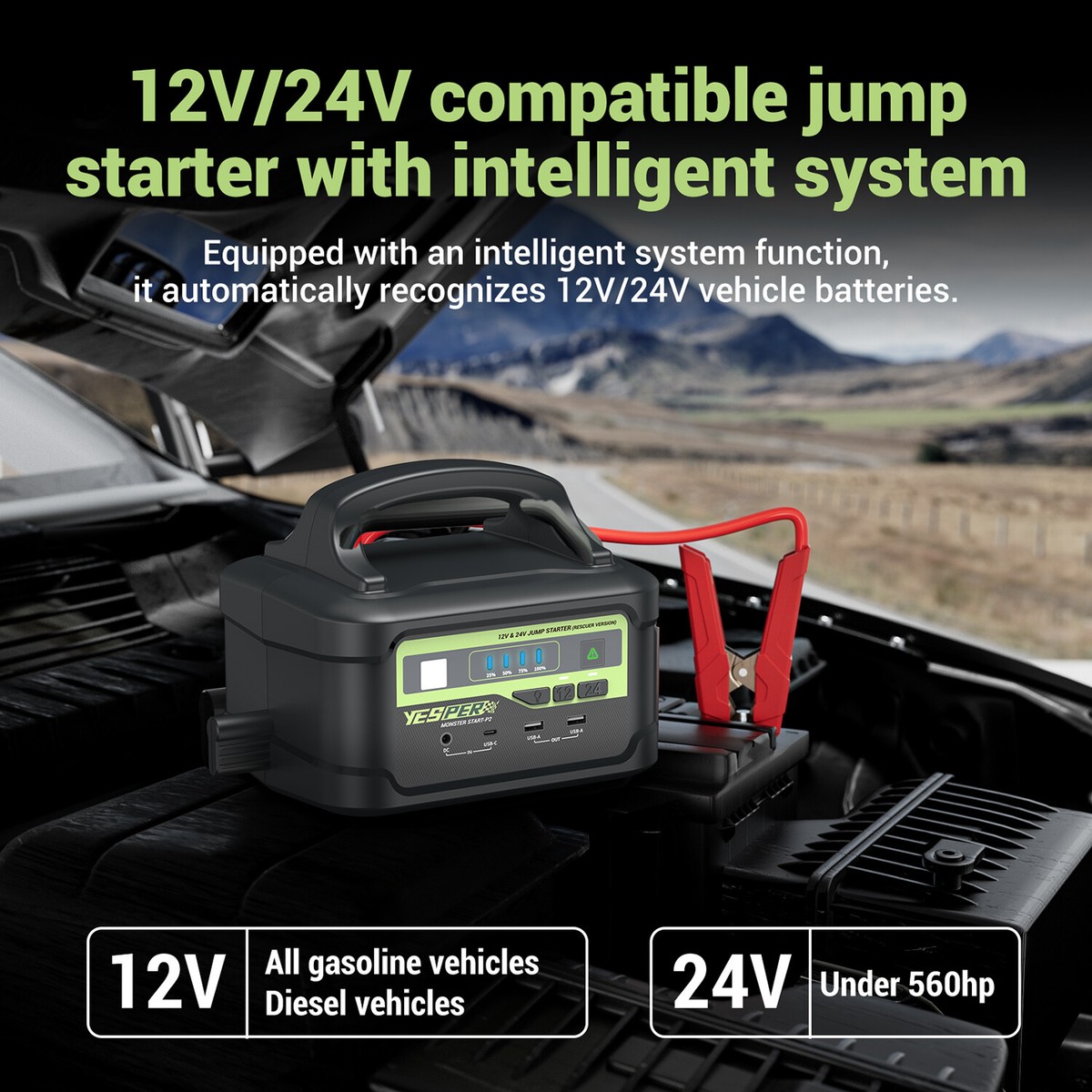 YESPER 12/24V Heavy Duty Jump Starter 8000A Emergency Battery