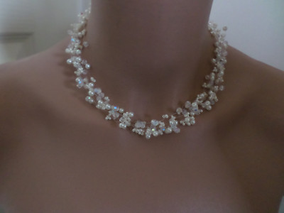 Collier Femme Blanc/Cristal/Strass (dispo Ivoire/Crème/Ecru) p robe de