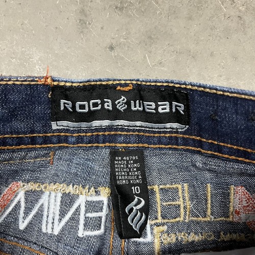 Vintage Rocawear Dark Wash Baggy Embroidered Denim Jeans Blue Youth 10 Msr 25x25 - Picture 4 of 9