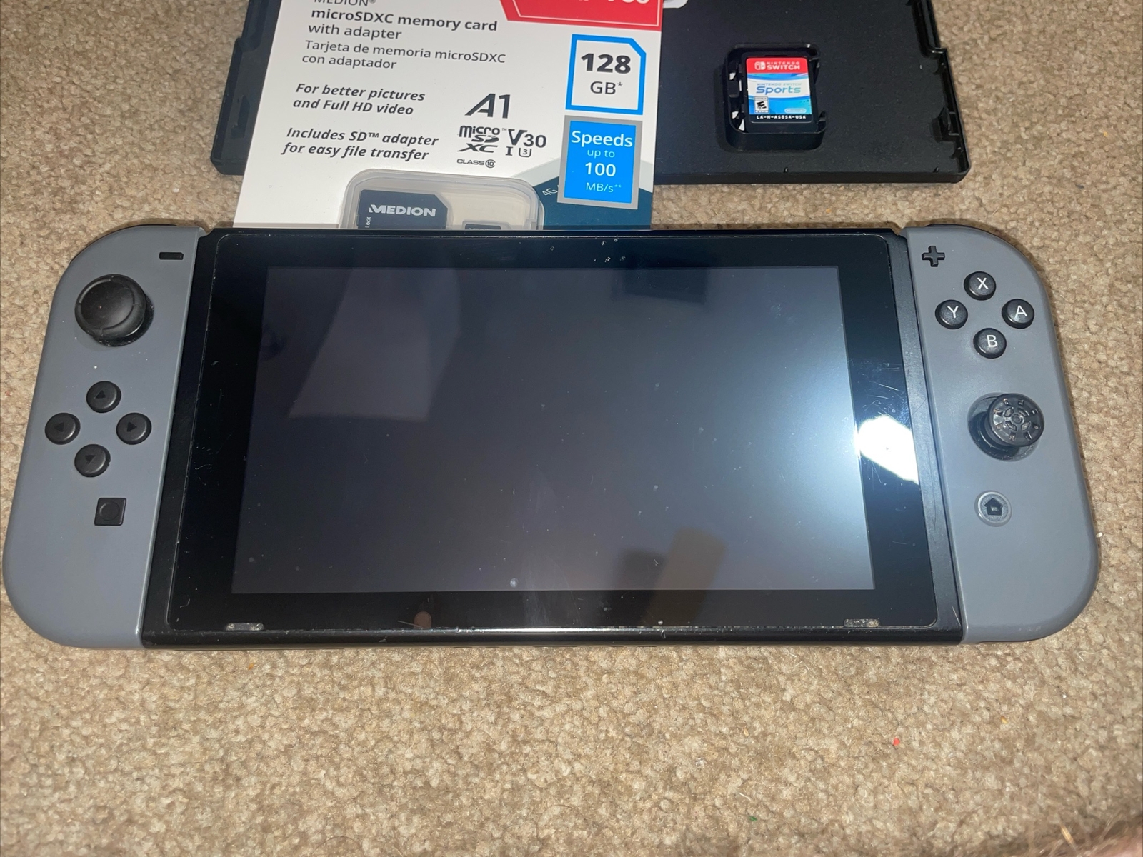 Nintendo Switch Sports, Console, Grey JoyCons, Carrying Case and 128