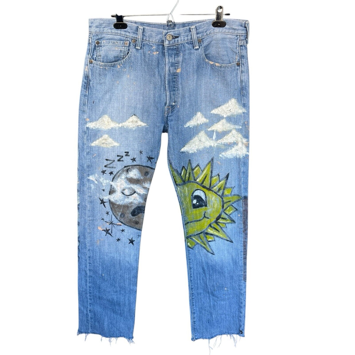 Levis 501 Hand Painted Jeans Mens 34x33 Straight Leg Sun Moon 
