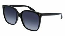 GUCCI GG0022S Women's Cateye Sunglasses Black Gold Logo/Grey Smoke Gradient 57mm