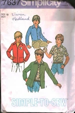 7637 7859 Vintage Simplicity Sewing Pattern Boys 1970s Unlined Jacket Shirt OOP