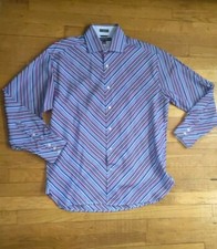 Tommy Hilfiger Button Up Shirt Mens Medium Chevron 80s 2 Ply Fabric Long Sleeve