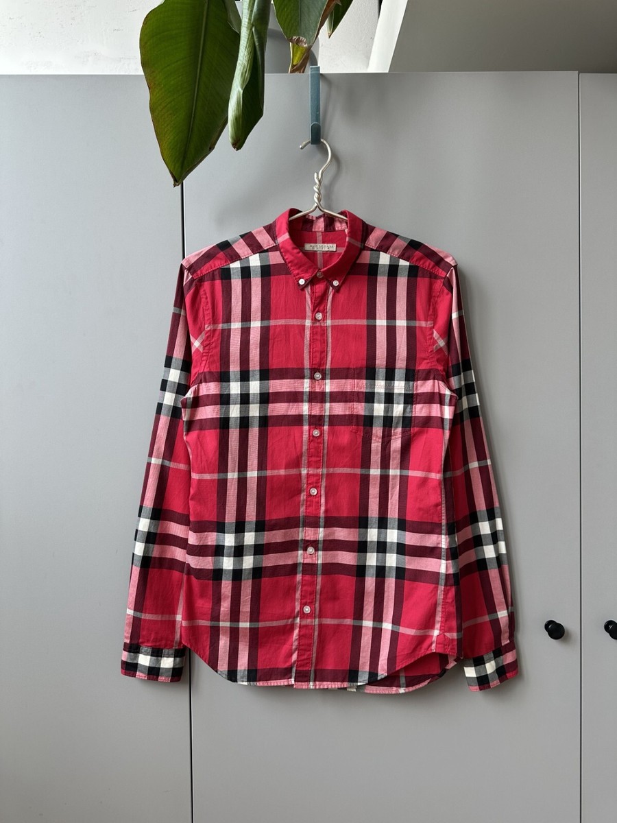 Burberry Brit Red Checkered Long Sleeve Shirt Men's Small | eBay