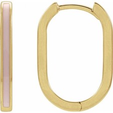 Genuine 14K Yellow Gold Pink Enamel 11.9 mm Hoop Earrings
