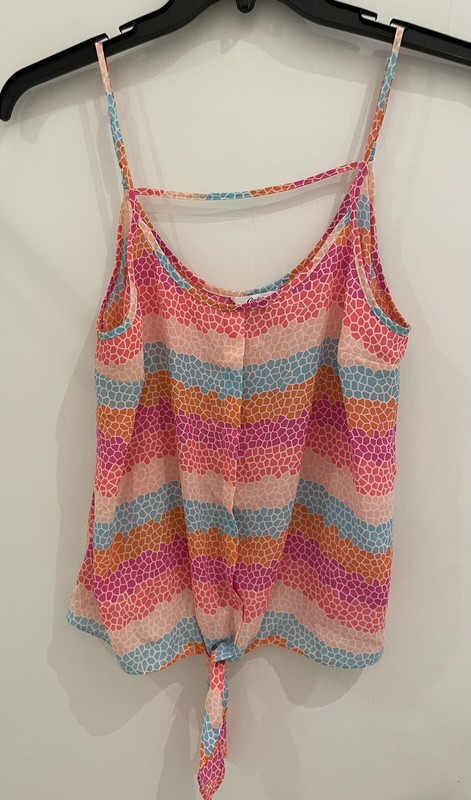 Candies Front Tie Tank Top Size Large Adjustable Spaghetti straps Pink Orange