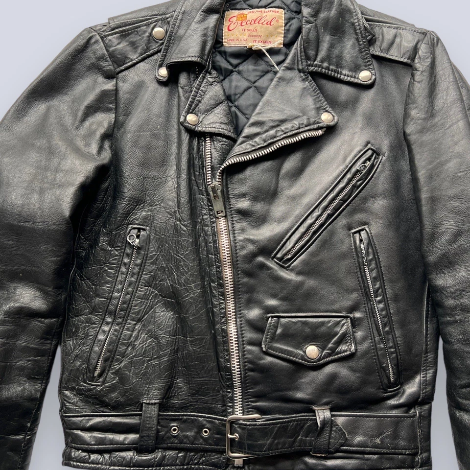 Chaqueta de Cuero Excelente De Colección 34 EE. UU. Motocicleta Motociclista Años 70 80 Abrigo Motociclista Foto 2 de 4