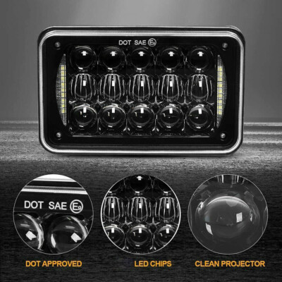 Black 4x6 Inch LED Headlights For Chevy S10 & Blazer 1994-1997 - Hi/Lo Beam With Halo DRL, DOT Certified