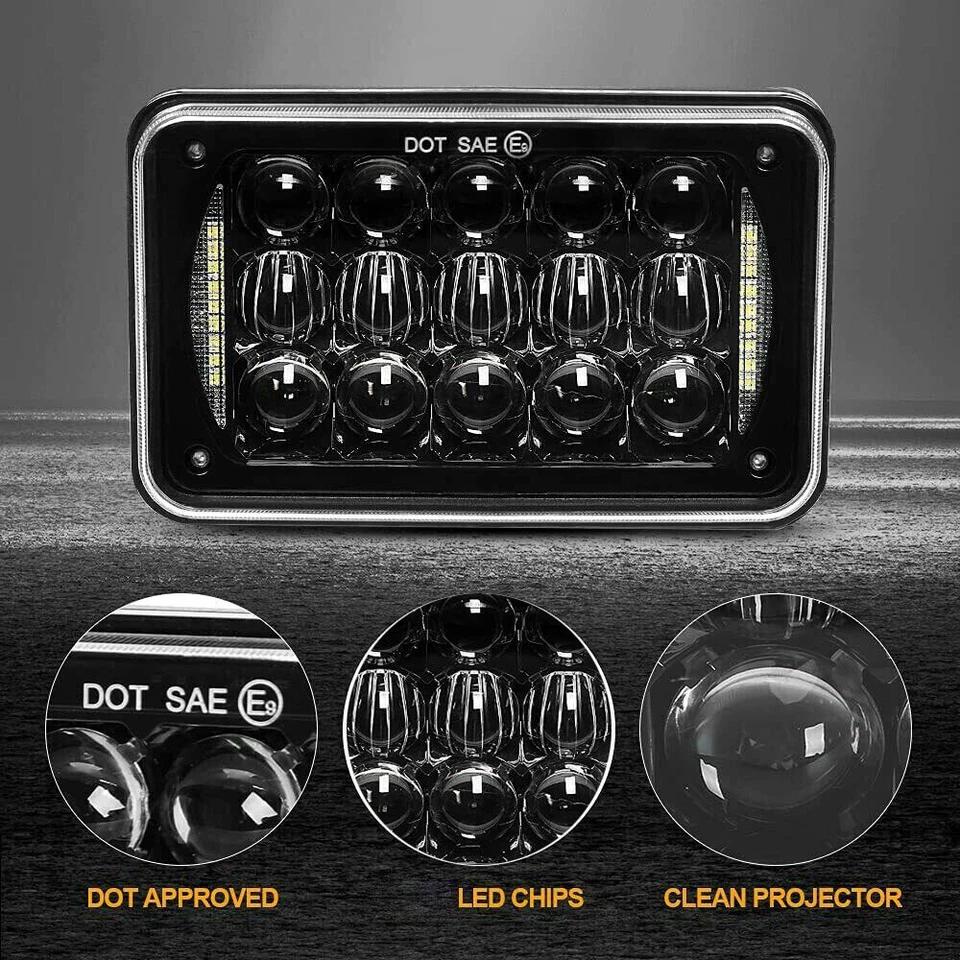 4x For Ford Mustang 1979-1986 DOT 4x6" Square LED Headlights Hi/Lo Beam With DRL - Image 4 of 4