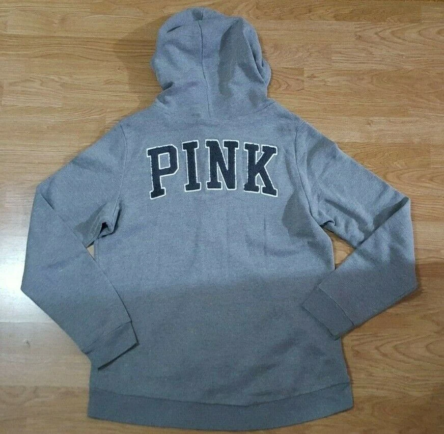 UNDERCOVER Victoria Secret ROSA Felpa con Cappuccio Maglione Full Zip Grigio Taglia L
