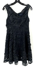 French Connection Women Black Sleeveless Fit & Flare Lace Overlay Dress Sz 10