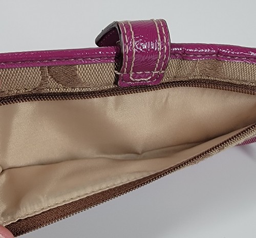 Coach Signature Slim Card Wallet Envelope Tan Khaki Berry Purple Magenta Fold - Picture 11 of 14