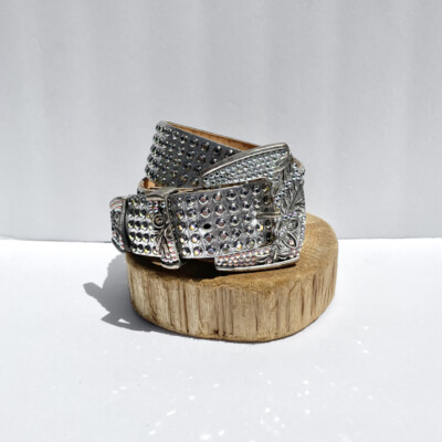 Leatherock Fully Rhinestone Crystal Bedazzled Silver Belt  display picture 2