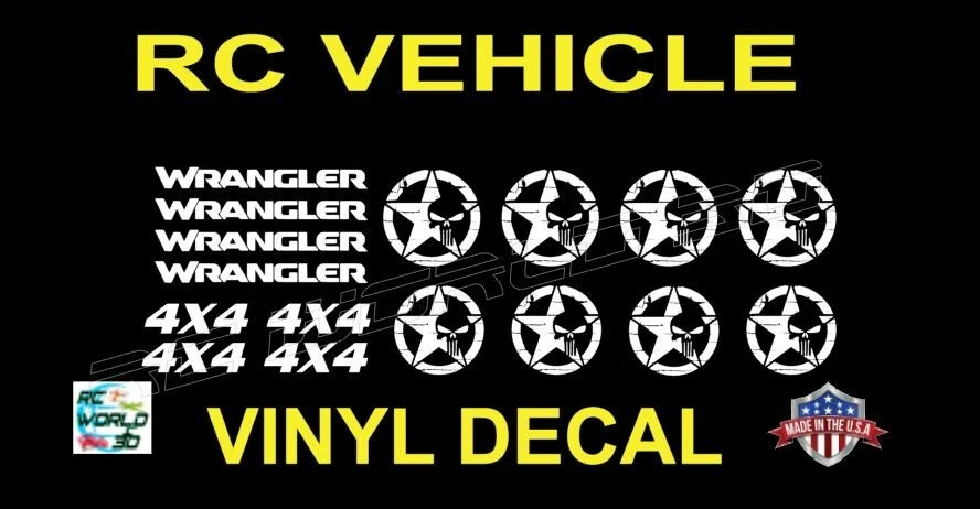 RC JEEP VINYL DECAL SET US STAR W/PUNISHER+WRANGLER+4X4 REAL VINYL 16PCS I-SET - Image 2 of 4
