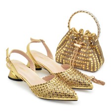 Fashion Shoes And Bag Women Rhinestone Wedding Party Pointy Toe Sandals Pump New