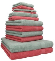12Er Handtuch Set HandtüCher DuschtüCher Premium Baumwolle Himbeere / HeugrüN
