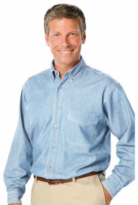 3XL Blue Generation Men's Long Sleeve Premium Denim Faded Solid Shirt. BG8206