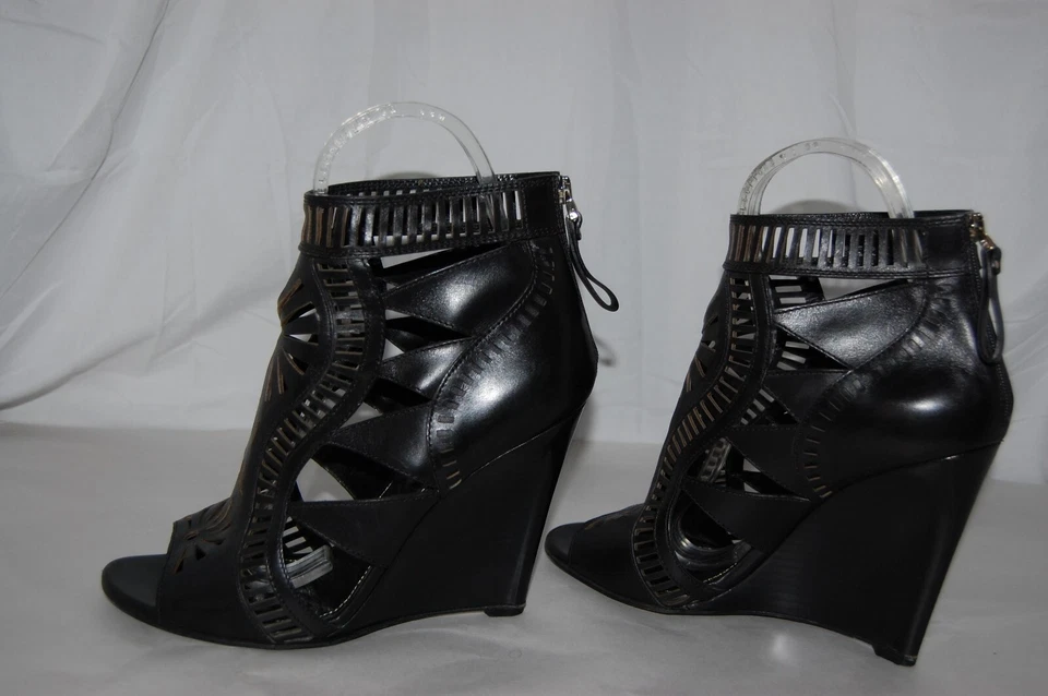 40/10❤️Sergio Rossi Sandalias Gladiador Tacones Altos Cuero Negro BOTAS ITALIA Foto 3 de 4