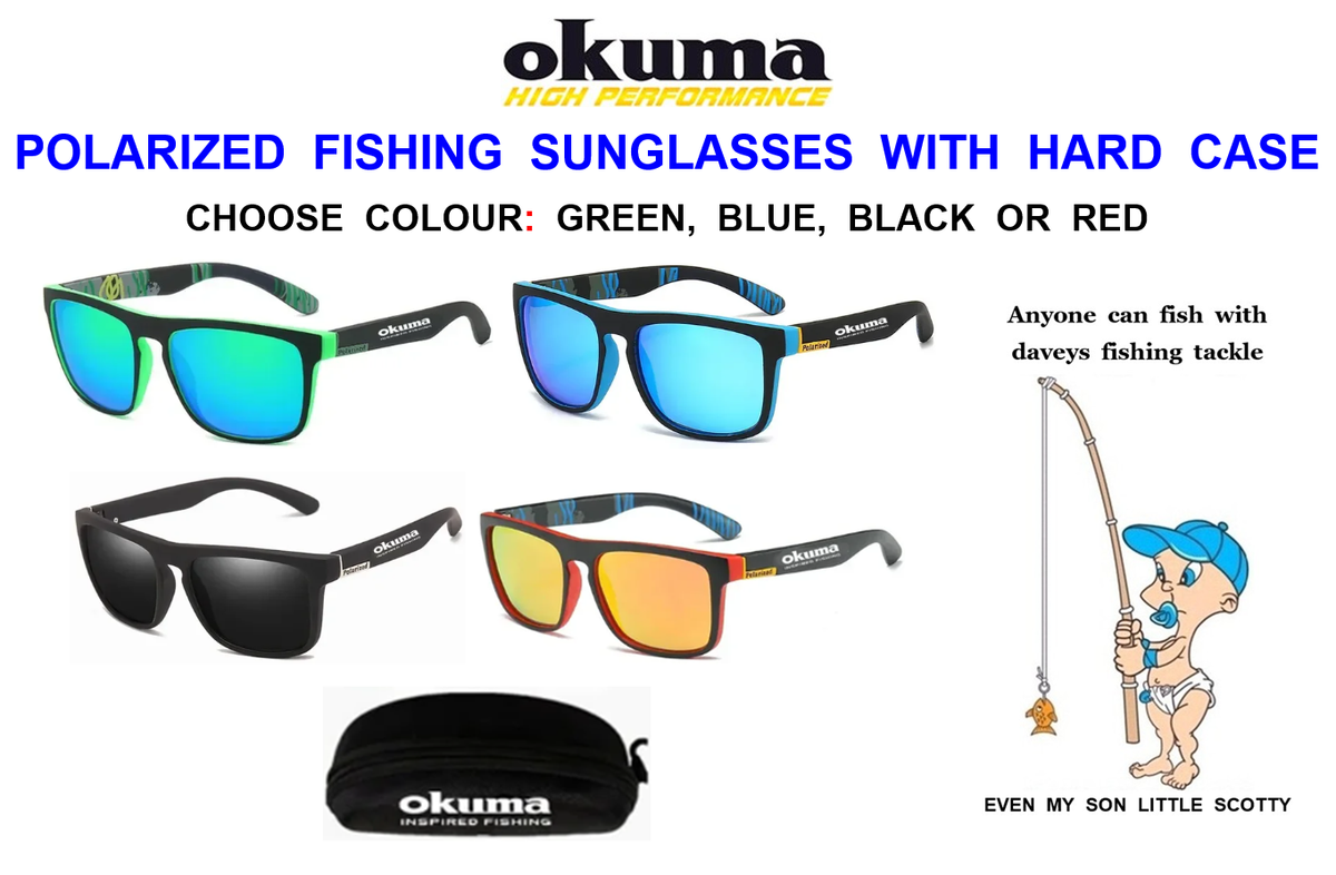 OKUMA POLARIZED FISHING SUNGLASSES+HARD CASE+NECK STRAP+CLOTH WIPE