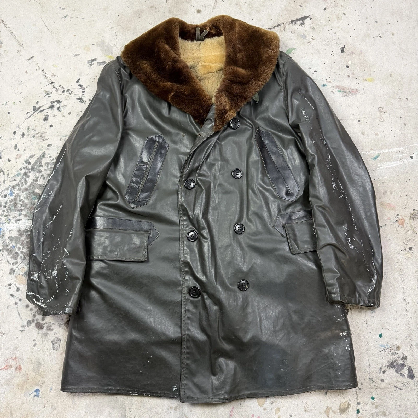 Vintage 40s WW2 US Navy Rubberized Barnstormer Deck Jacket Coat Sz 44 Military image 1